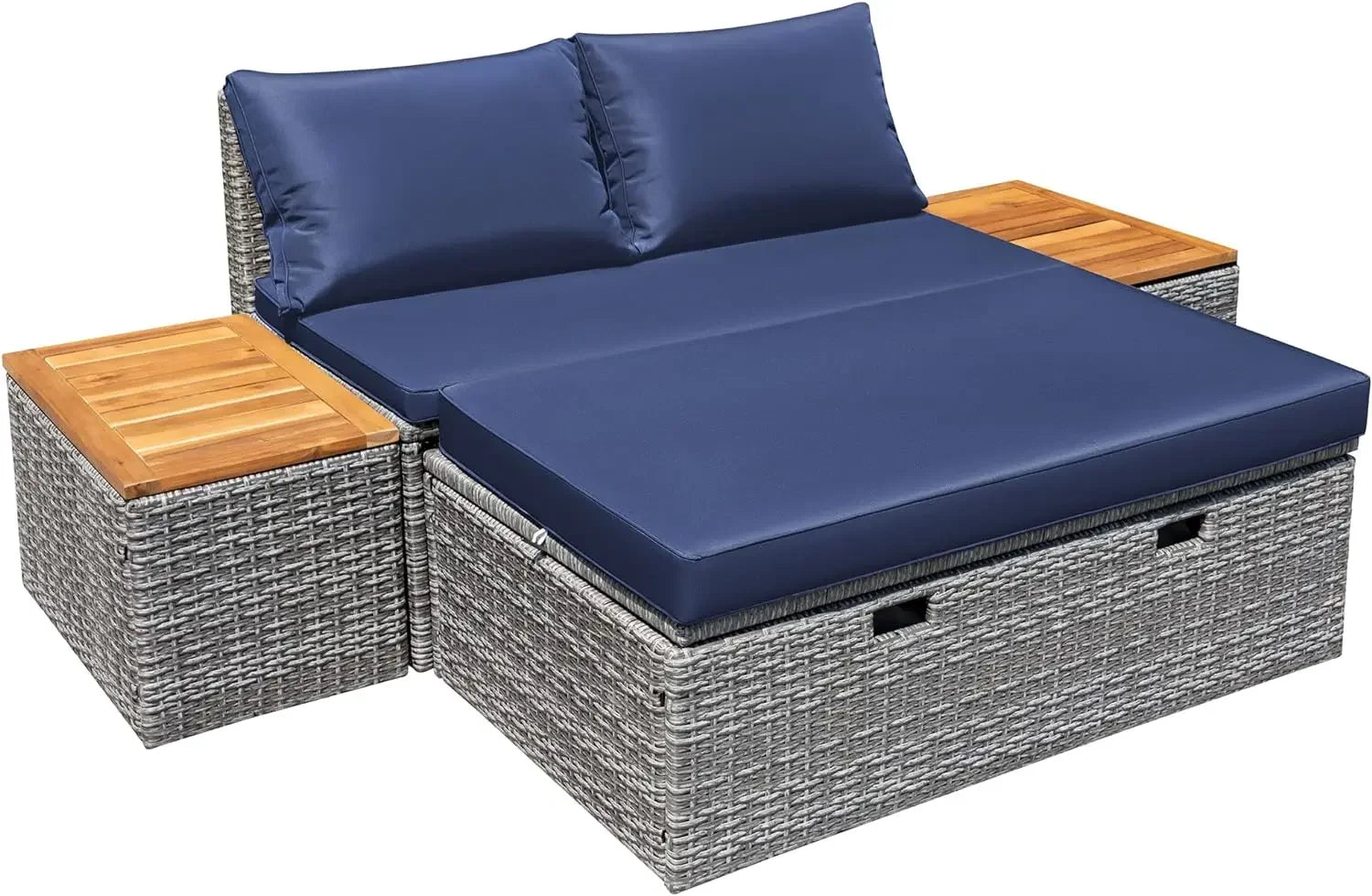 Outdoor Daybed Set Multifunctional Patio Day Bed Rattan Lounge Bed with Two Side Tables for Backyard Porch Poolside Lawn Beach - Wild Paw Outdoors