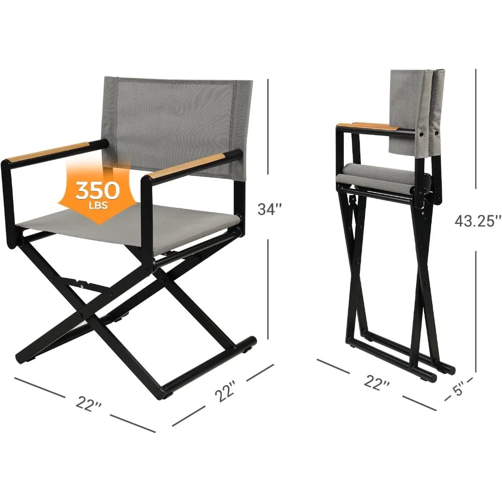 Extra Wide 2 Pack Directors Chairs Folding Dining Chair Set with Sling Woodgrain Armrests Outdoor - Wild Paw Outdoors
