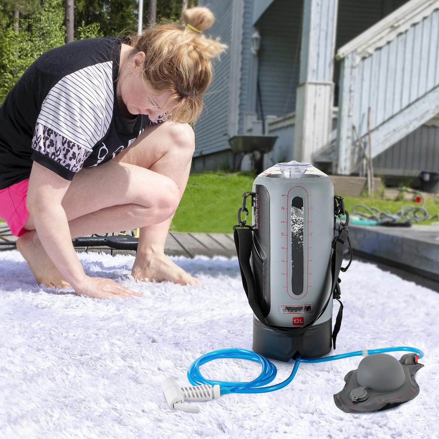 Solar Camping Shower With Pump Portable 12L Shower Bag