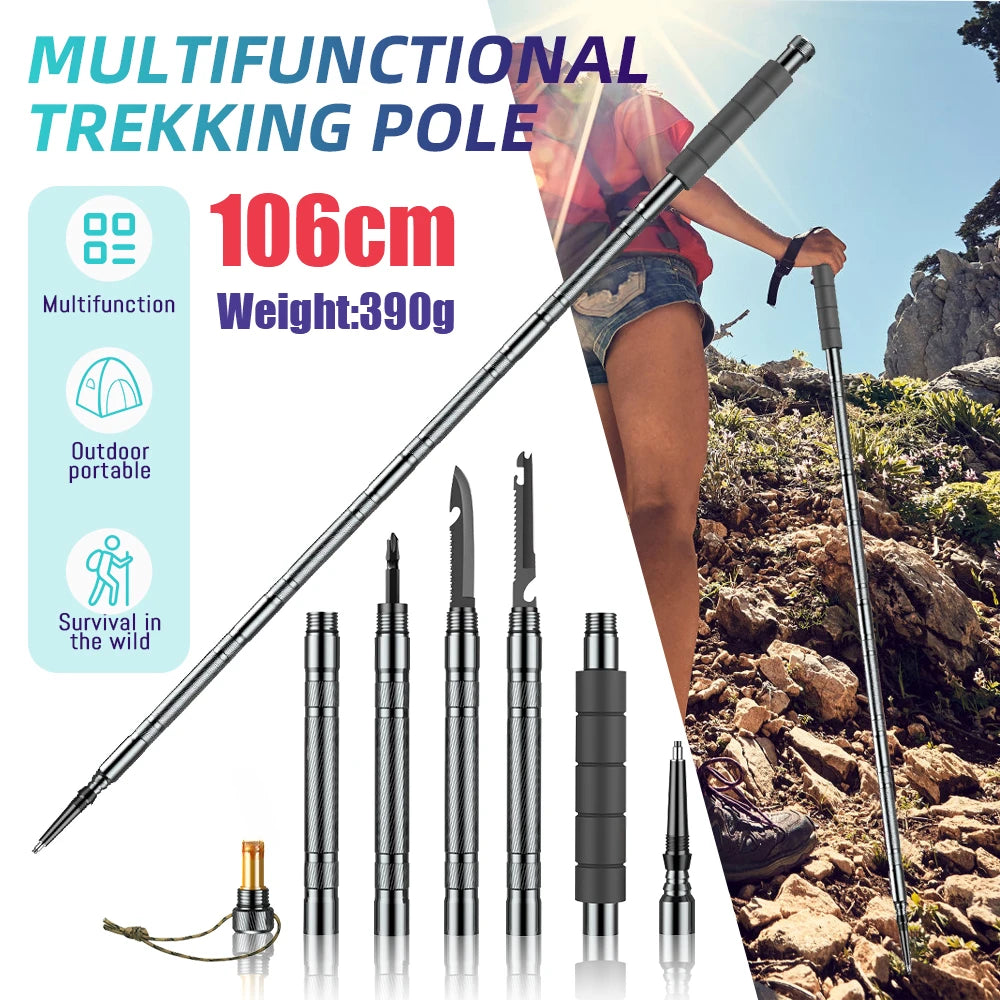 Multifunction Trekking Poles Collapsible Telescopic Sticks Lightweight Walking Hiking Climbing Sticks - Wild Paw Outdoors