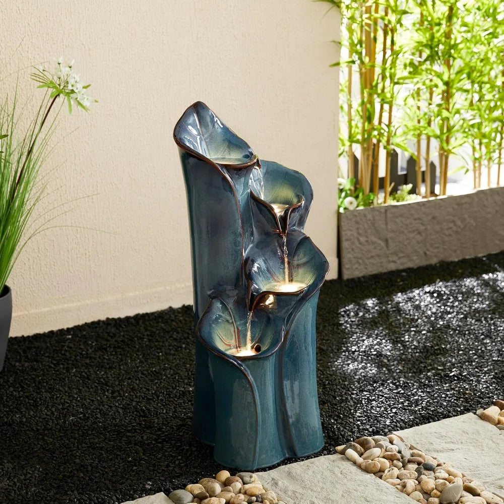 Outdoor Ceramic Fountain with LED Lights and Water Pump - Wild Paw Outdoors