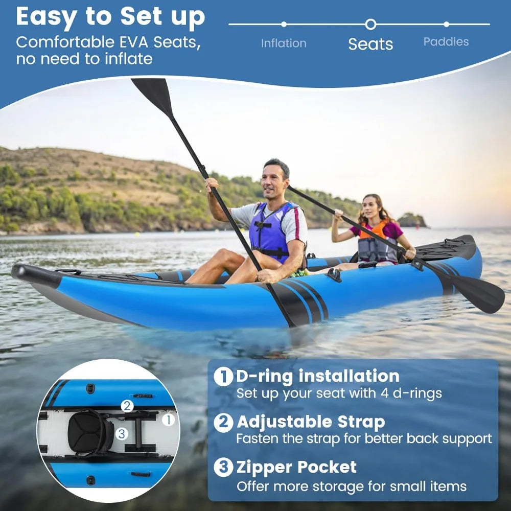 Inflatable Kayak for 2 People with 507 Pounds Capacity Drop-Stitch Floor All Accessories and Carry Bag 12.5 Feet Large Sit - Wild Paw Outdoors
