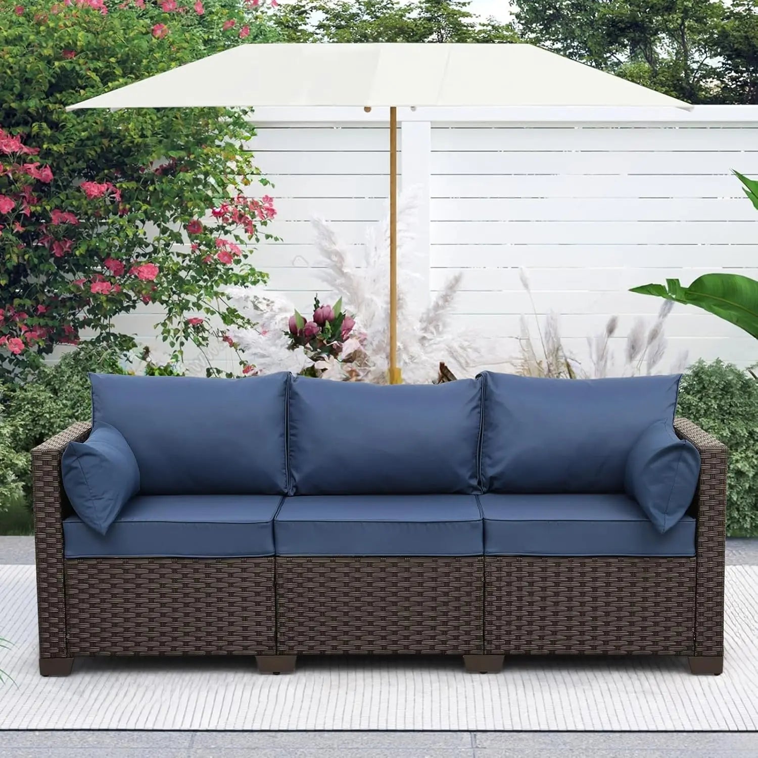 Rattaner Outdoor Couch Wicker Patio Furniture 3 Seat Sofa Deep Seat High Backrest Waterproof - Wild Paw Outdoors