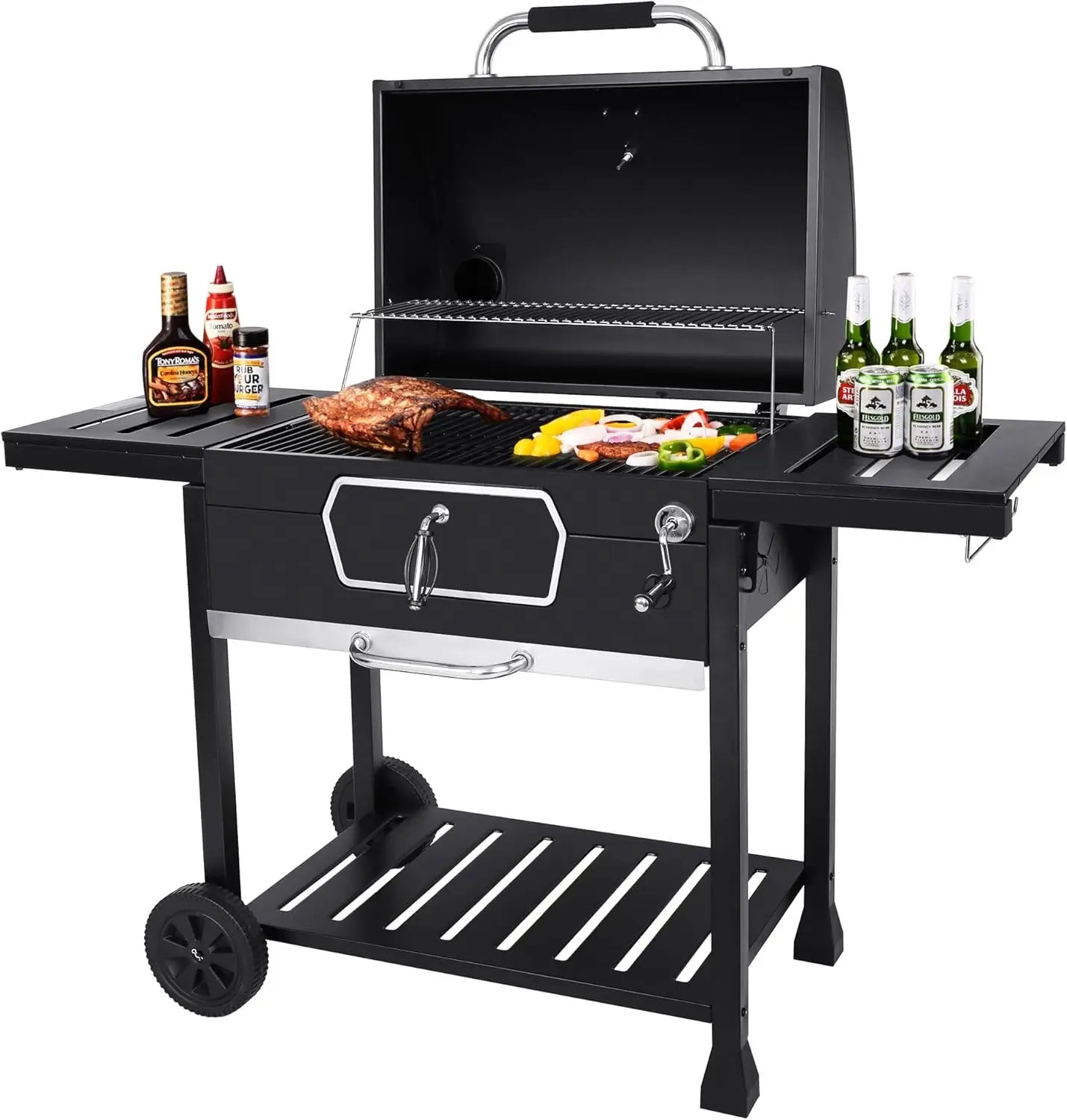 30 Inch Charcoal Grill Deluxe BBQ Smoker Picnic Camping Patio Backyard Cooking Black Large - Wild Paw Outdoors