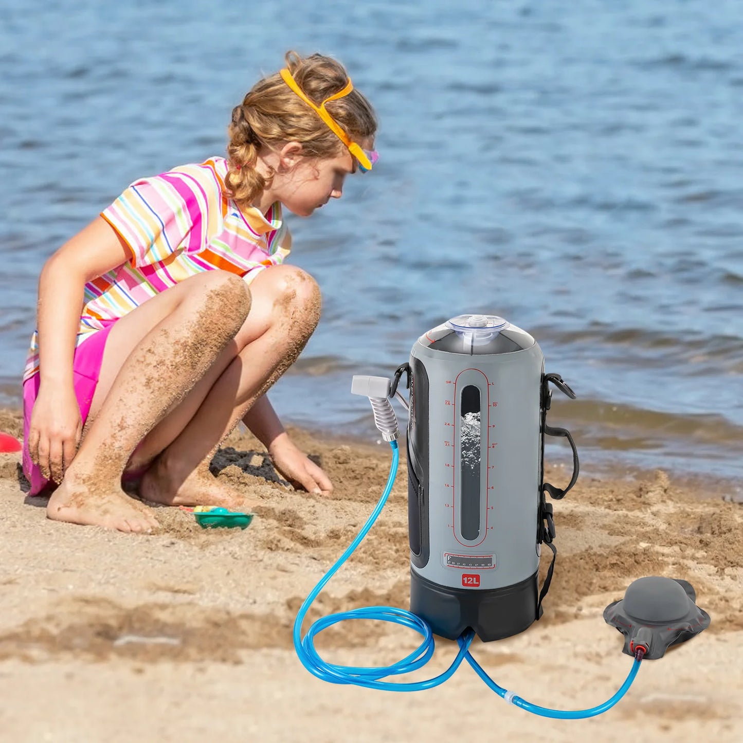 Solar Camping Shower With Pump Portable 12L Shower Bag