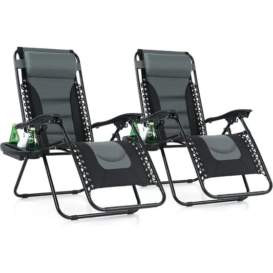 Padded Zero Gravity Lawn Chairs Foldable Recliner Anti Gravity Lounge Chairs w Pillow Cup Holder - Wild Paw Outdoors