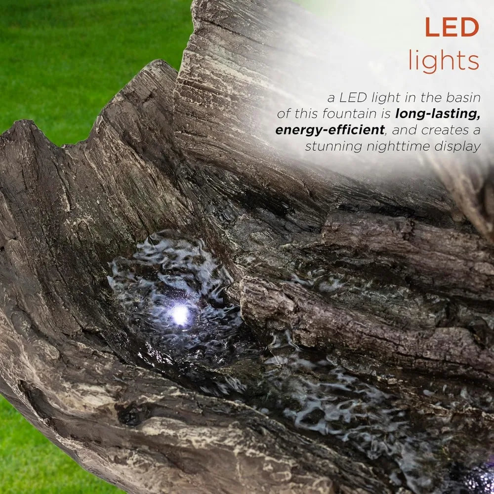 4 Inch 2 Story Tree Trunk Fountain with LED Lights for Gardens Courtyards Rural Waterfalls and Water Feature Fountains - Wild Paw Outdoors