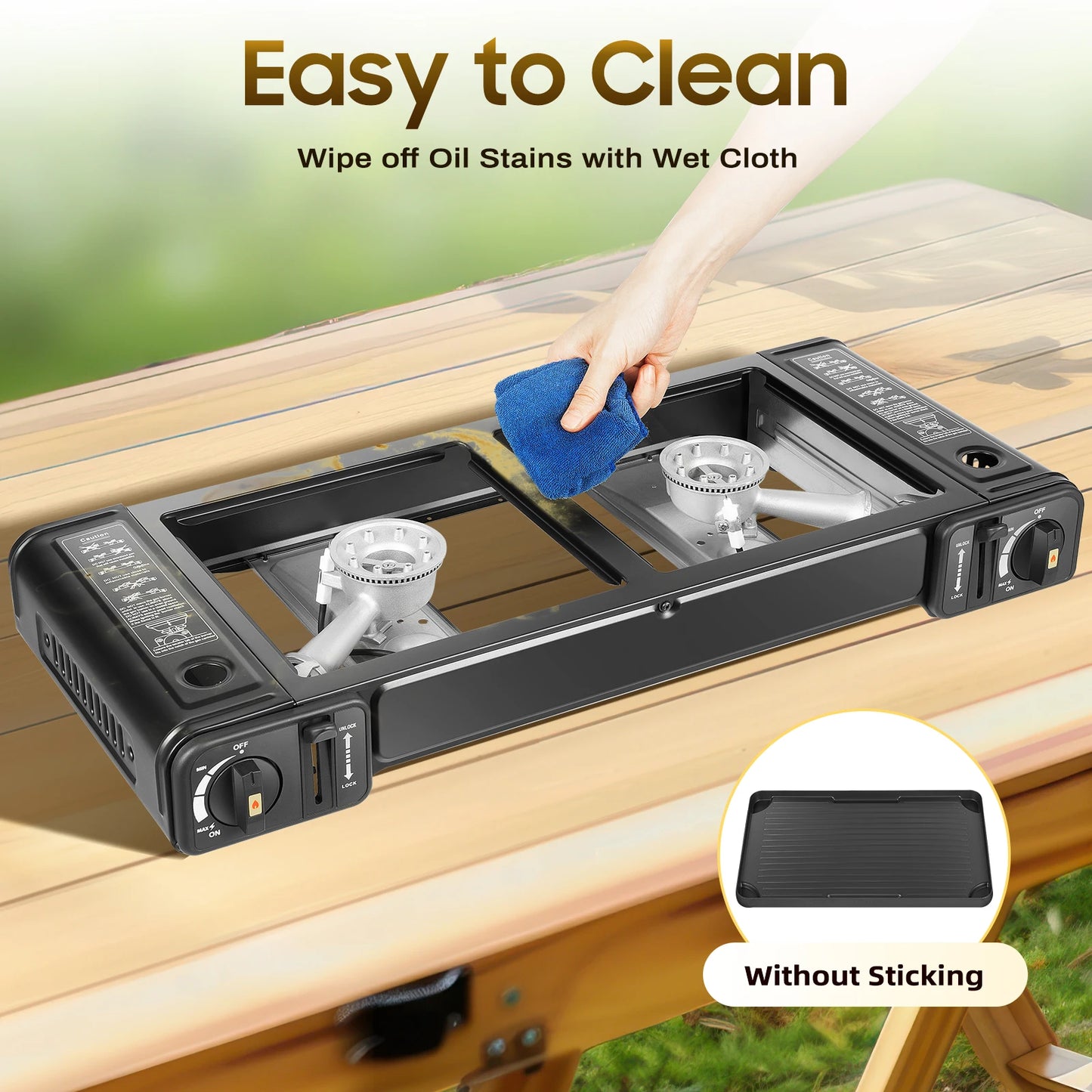 Camping Stove Dual Burner With Grill Tray And Storage Case