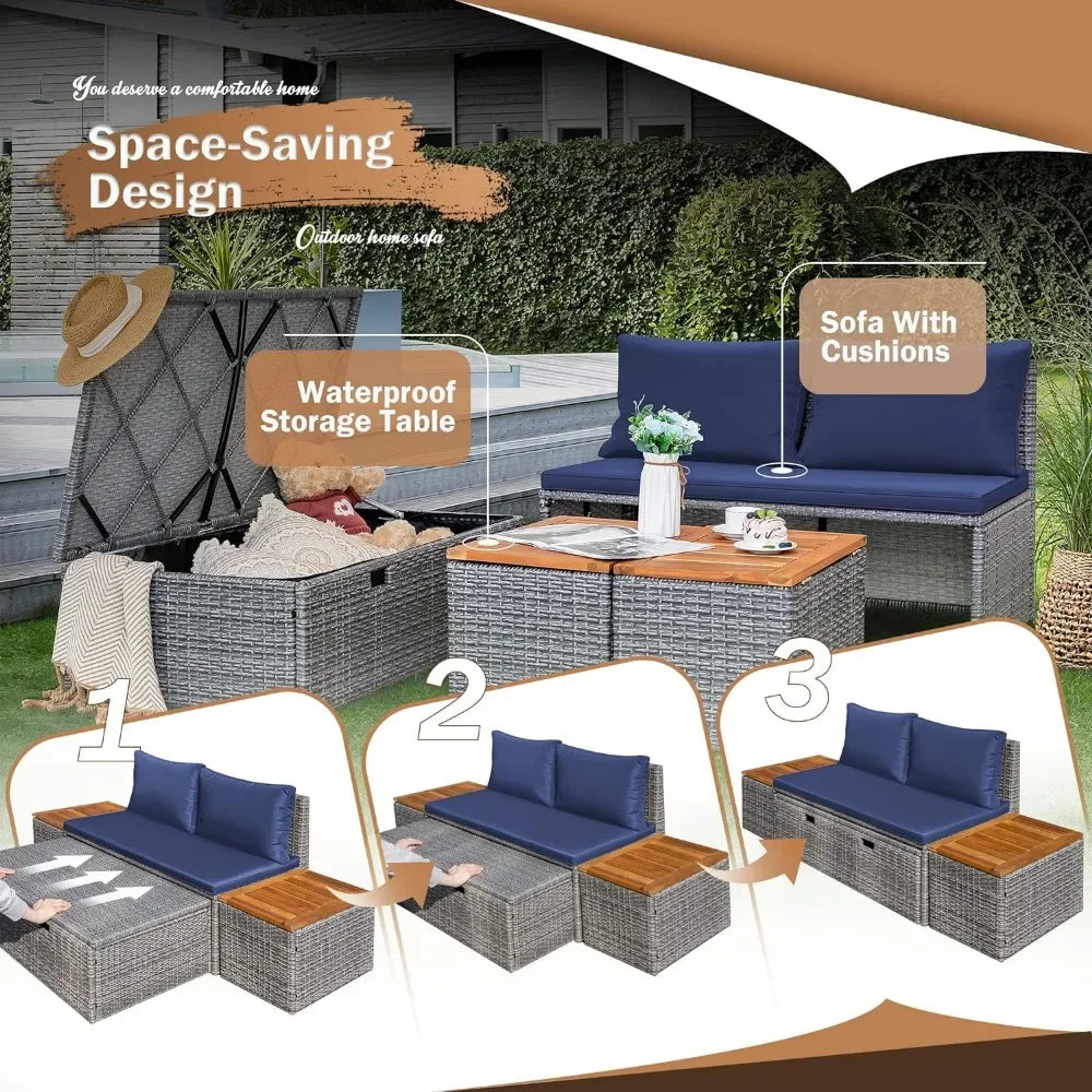 Outdoor Daybed Set Multifunctional Patio Day Bed Rattan Lounge Bed with Two Side Tables for Backyard Porch Poolside Lawn Beach - Wild Paw Outdoors