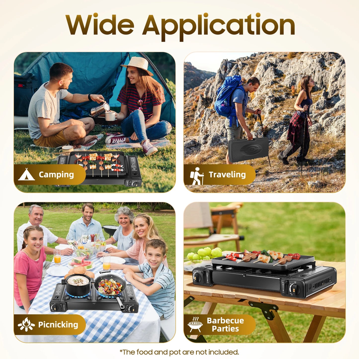 Camping Stove Dual Burner With Grill Tray And Storage Case