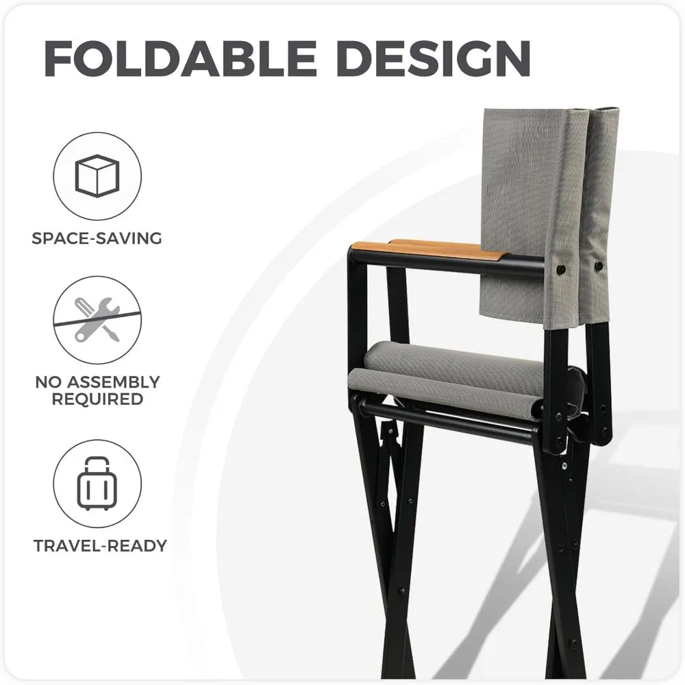 Extra Wide 2 Pack Directors Chairs Folding Dining Chair Set with Sling Woodgrain Armrests Outdoor - Wild Paw Outdoors