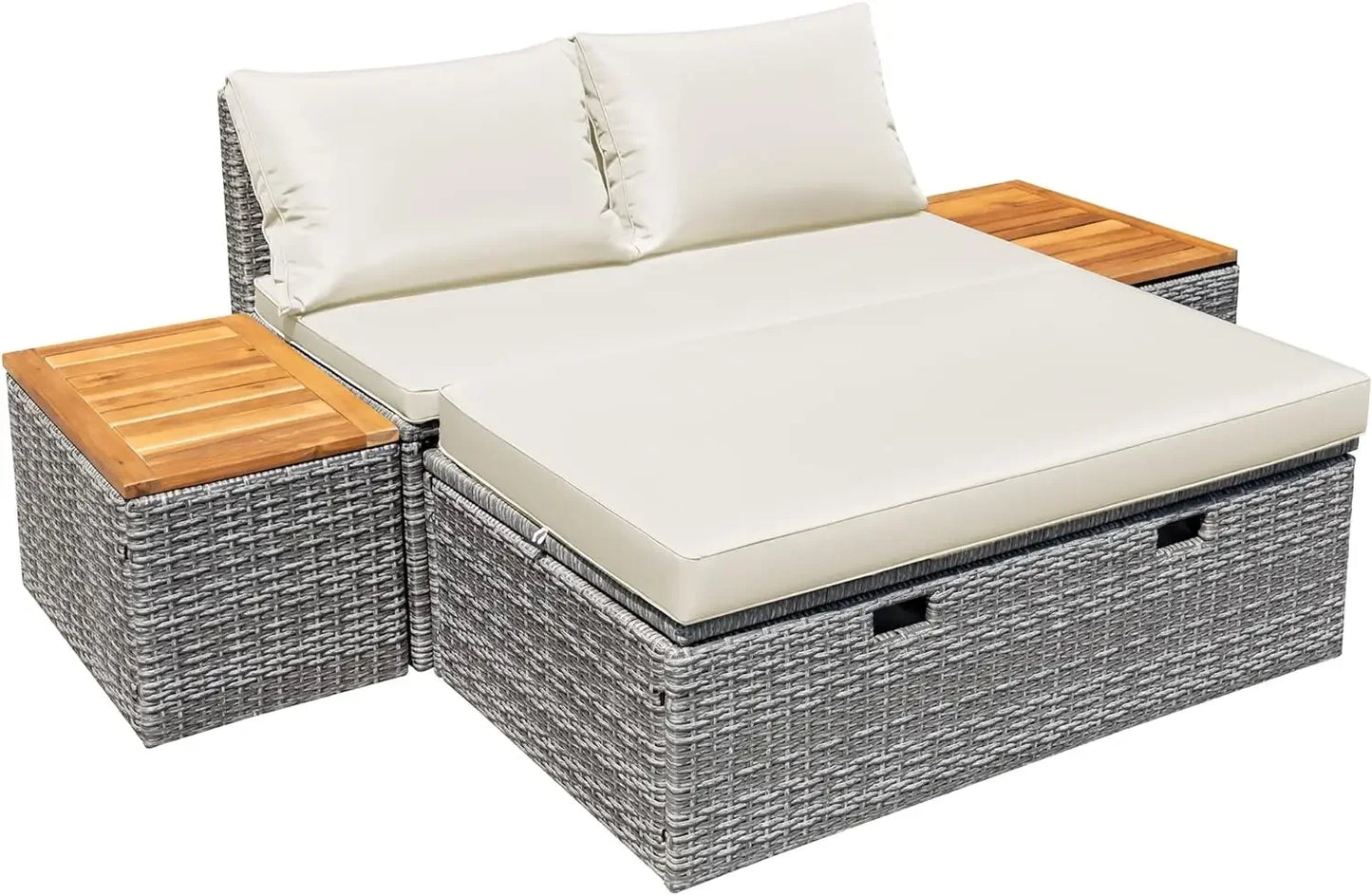 Outdoor Daybed Set Multifunctional Patio Day Bed Rattan Lounge Bed with Two Side Tables for Backyard Porch Poolside Lawn Beach - Wild Paw Outdoors