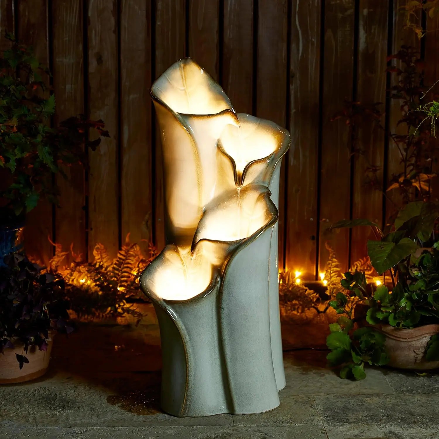 Outdoor Ceramic Fountain with LED Lights and Water Pump - Wild Paw Outdoors
