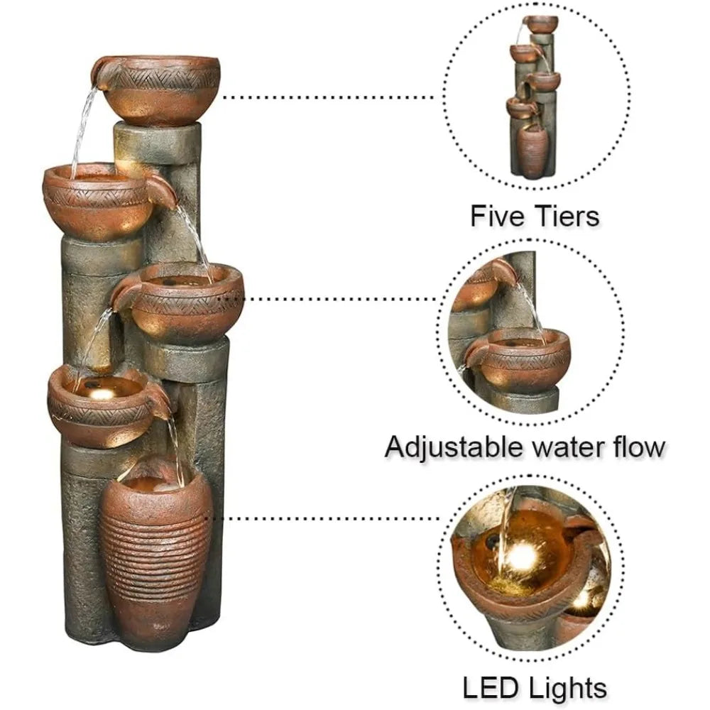 5 Tier Outdoor Garden Water Fountain Decor Resin Fountain for Patio Deck Porch Backyard and Home Art - Wild Paw Outdoors
