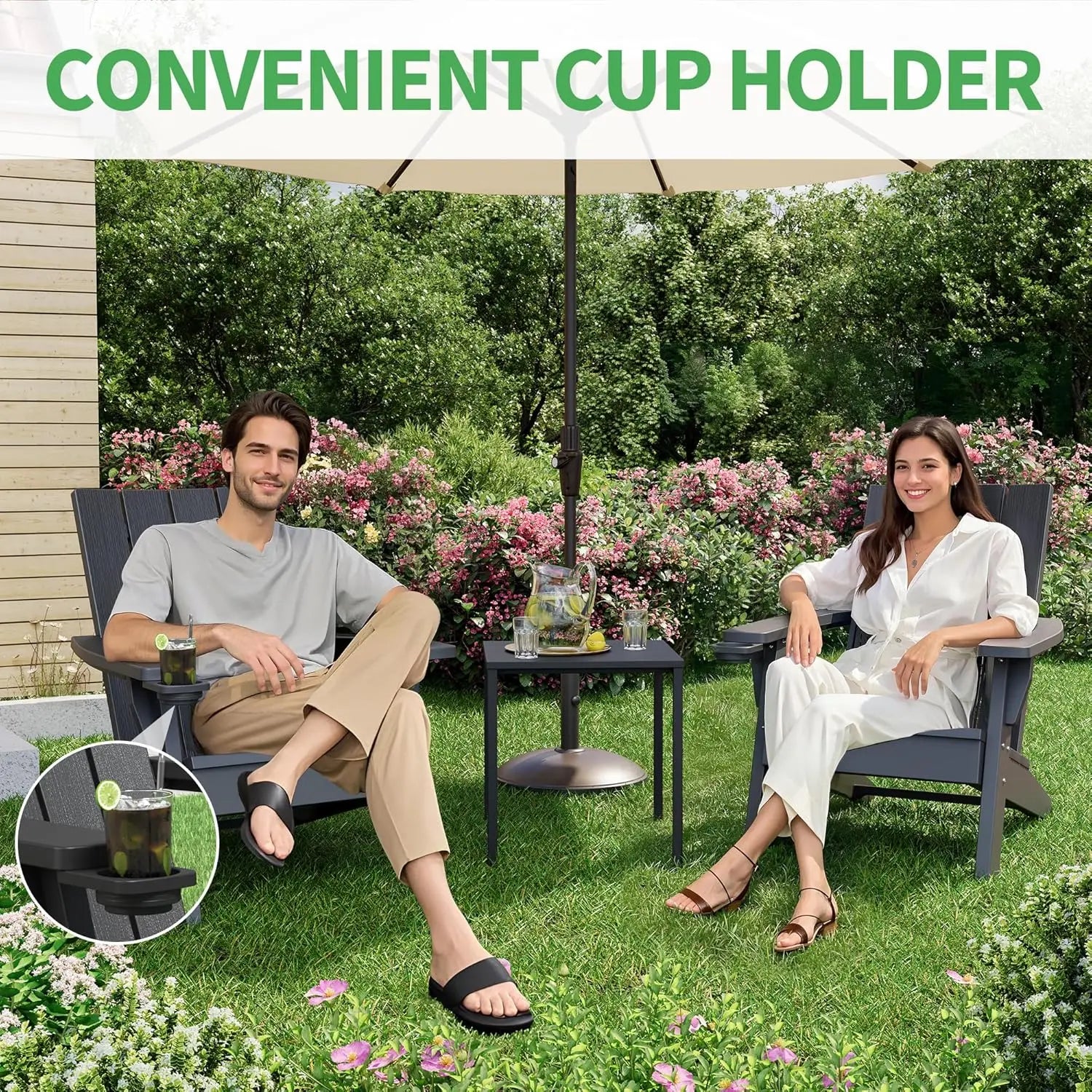 Adirondack Chair Outdoor Weather Resistant Black Oversized HDPE Chair for Patio Lawn Garden Camping Easy Installation - Wild Paw Outdoors