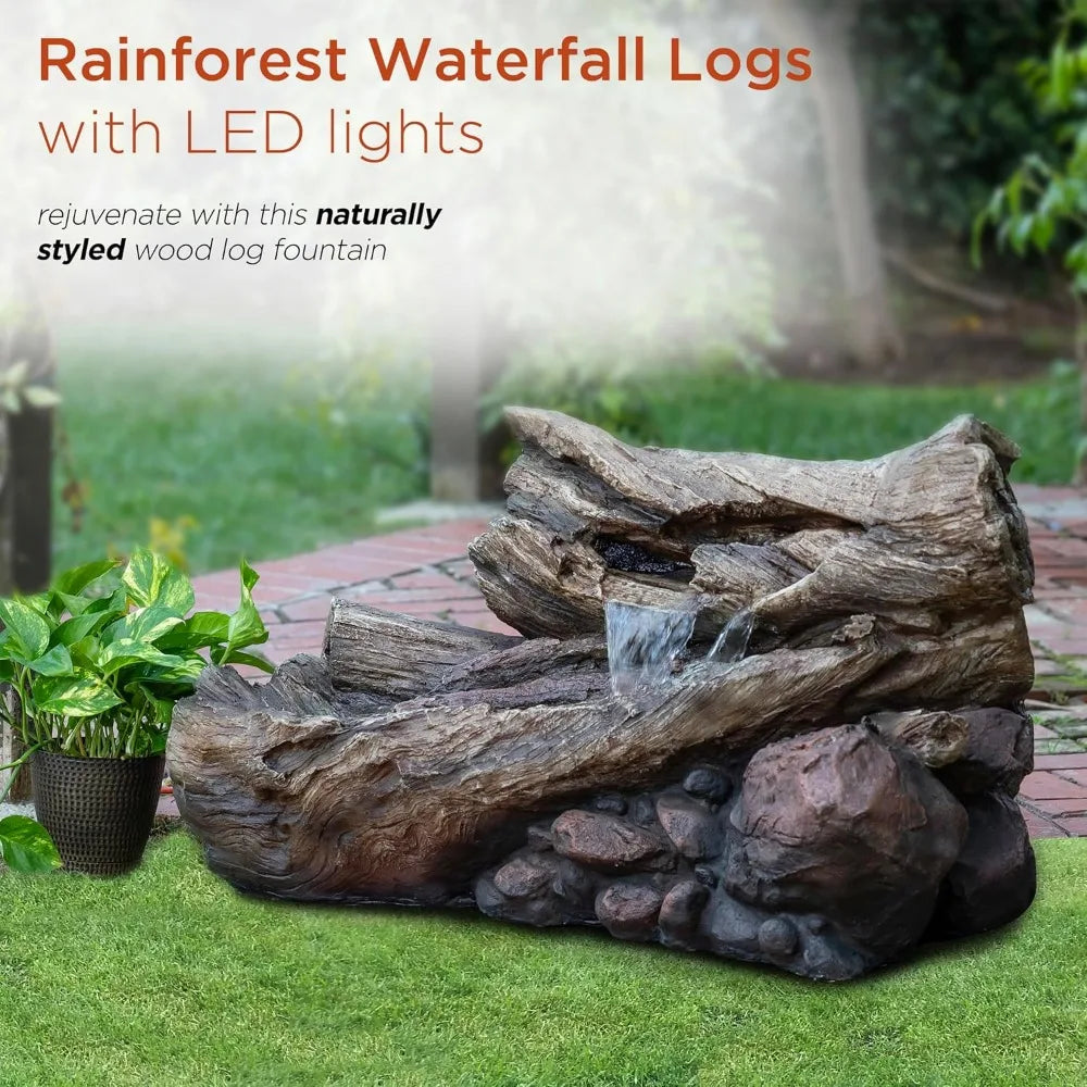 4 Inch 2 Story Tree Trunk Fountain with LED Lights for Gardens Courtyards Rural Waterfalls and Water Feature Fountains - Wild Paw Outdoors