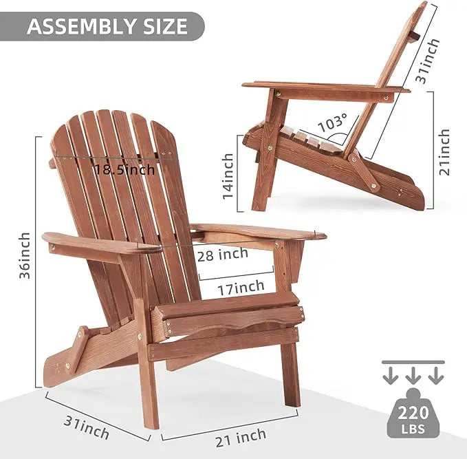 Folding Adirondack Chair Set of Cedar Wood Outdoor Lounge Chairs for Patio Deck Yard Lawn and Garden Seating - Wild Paw Outdoors