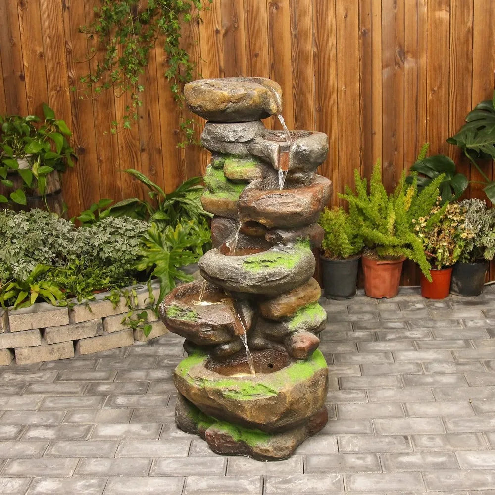 37.4in 6 Tier Cascading Rock Water Fountain With LED - Wild Paw Outdoors
