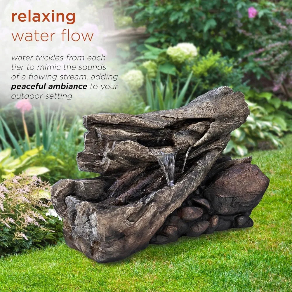 4 Inch 2 Story Tree Trunk Fountain with LED Lights for Gardens Courtyards Rural Waterfalls and Water Feature Fountains - Wild Paw Outdoors