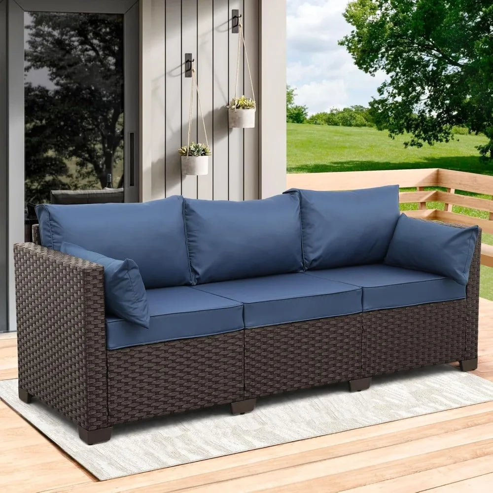 Rattaner Outdoor Couch Wicker Patio Furniture 3 Seat Sofa Deep Seat High Backrest Waterproof - Wild Paw Outdoors