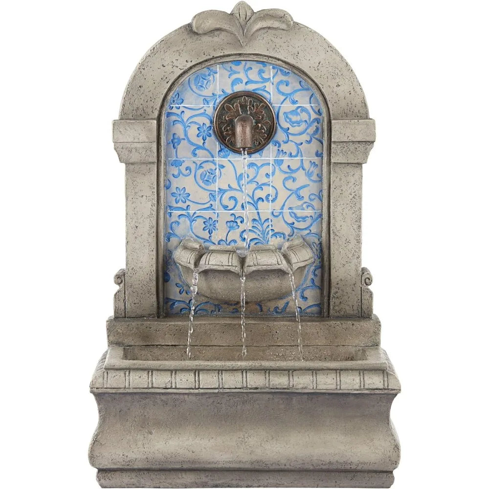 Modern Outdoor Floor Water Fountain with Blue Tile Mosaic 30 1/4 Inch for Garden Patio Backyard Deck Home Lawn - Wild Paw Outdoors