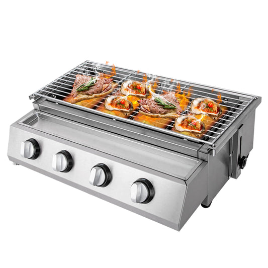 Stainless Steel Smokeless Barbecue Grill 4 Burners LPG Gas Grill Portable BBQ Grill Removable for Outdoor Patio Garden - Wild Paw Outdoors