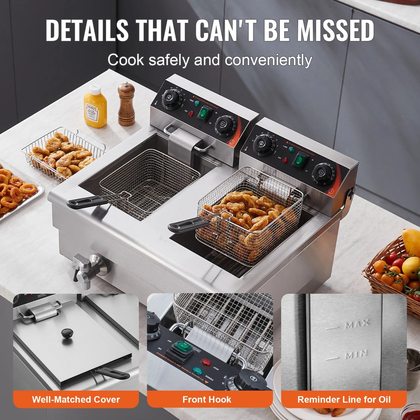 Vevor 12L 5000W Electric Deep Fryer Dual Removable Tanks