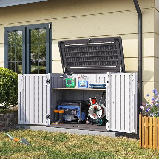 Outdoor Storage Cabinet 35 CuFt White Waterproof Shed Trash