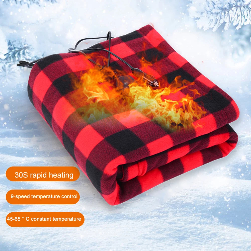 Car Electric Heated Blanket Body Warmer Blanket Fast Heating 12V Soft Heating Mat 9 Adjustable Temperature for Car Camping