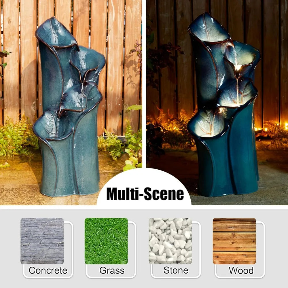 Outdoor Ceramic Fountain with LED Lights and Water Pump - Wild Paw Outdoors