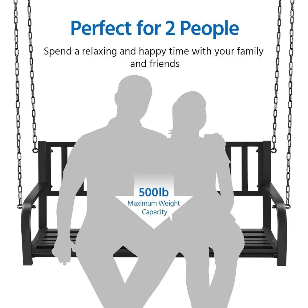Porch Swing Hanging Bench Metal Swing Chair All-Weather Resistant 500lb Weight Capacity for Garden - Wild Paw Outdoors