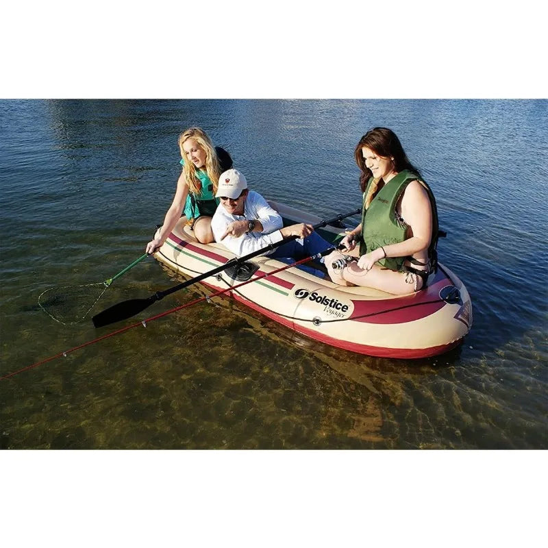 Solstice Voyager 6 Person Inflatable Fishing Boat with Dual Swivel Oar Locks and Rod Holder Motor Compatible - Wild Paw Outdoors