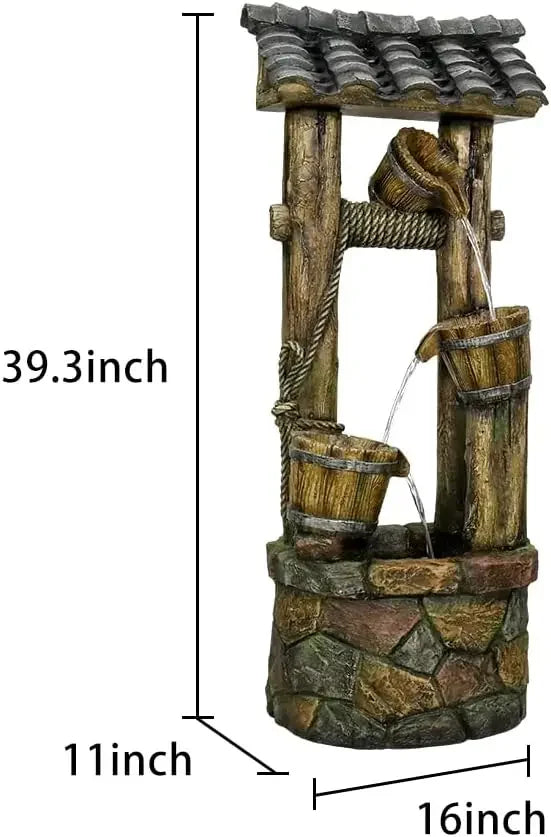 Wishing Well Water Fountain 39.3 Inches Rustic Outdoor Water Fountain with Buckets Durable Cascading Fountain - Wild Paw Outdoors