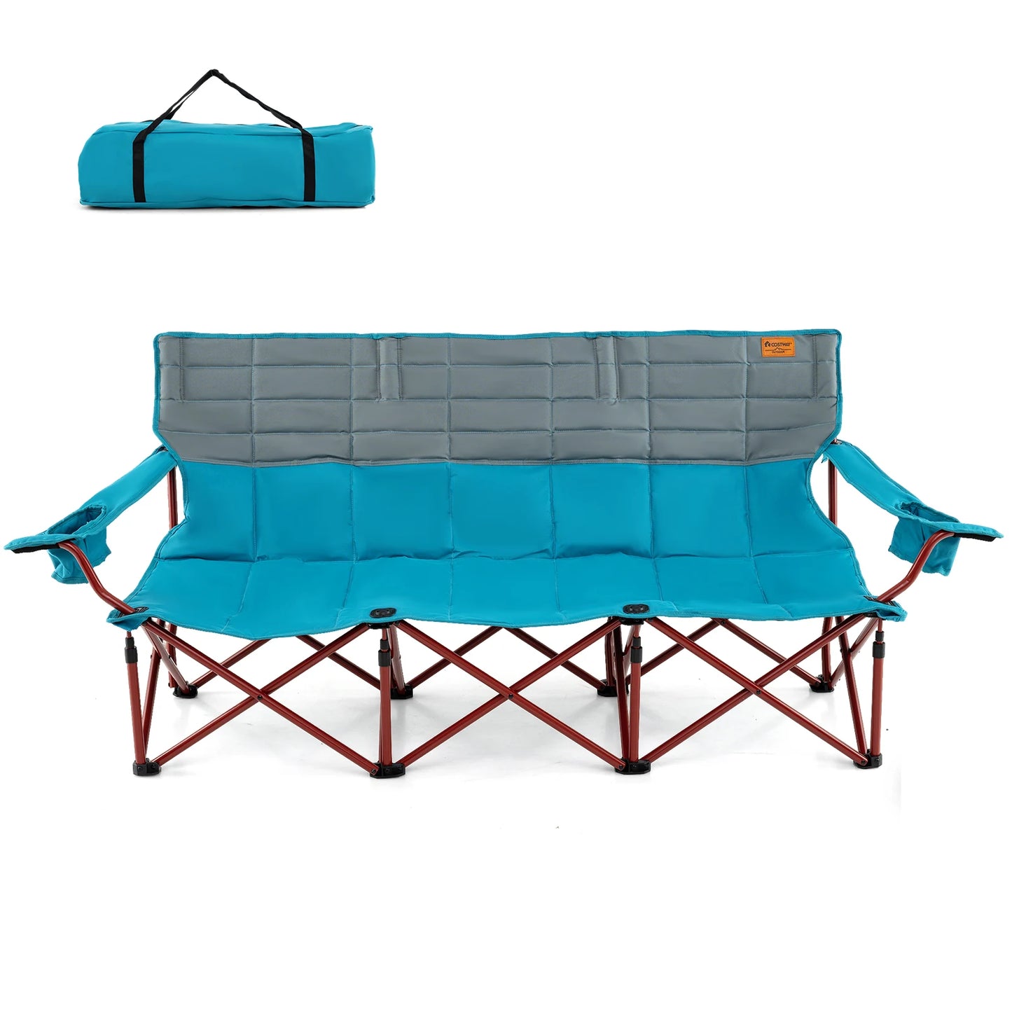 3 Person Folding Camping Chair Heavy-Duty Camp Couch with 2 Cup Holders Padding - Wild Paw Outdoors