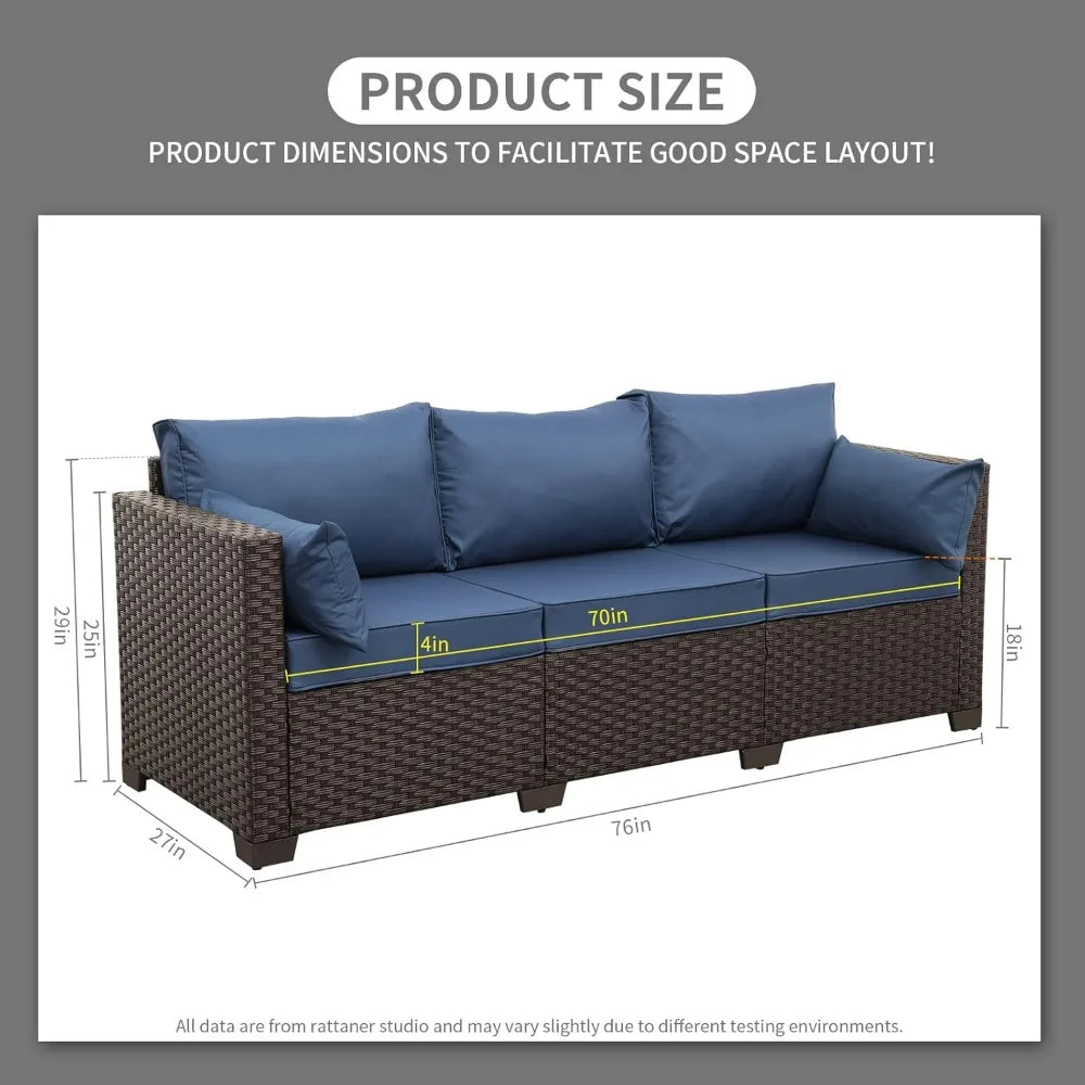 Rattaner Outdoor Couch Wicker Patio Furniture 3 Seat Sofa Deep Seat High Backrest Waterproof - Wild Paw Outdoors