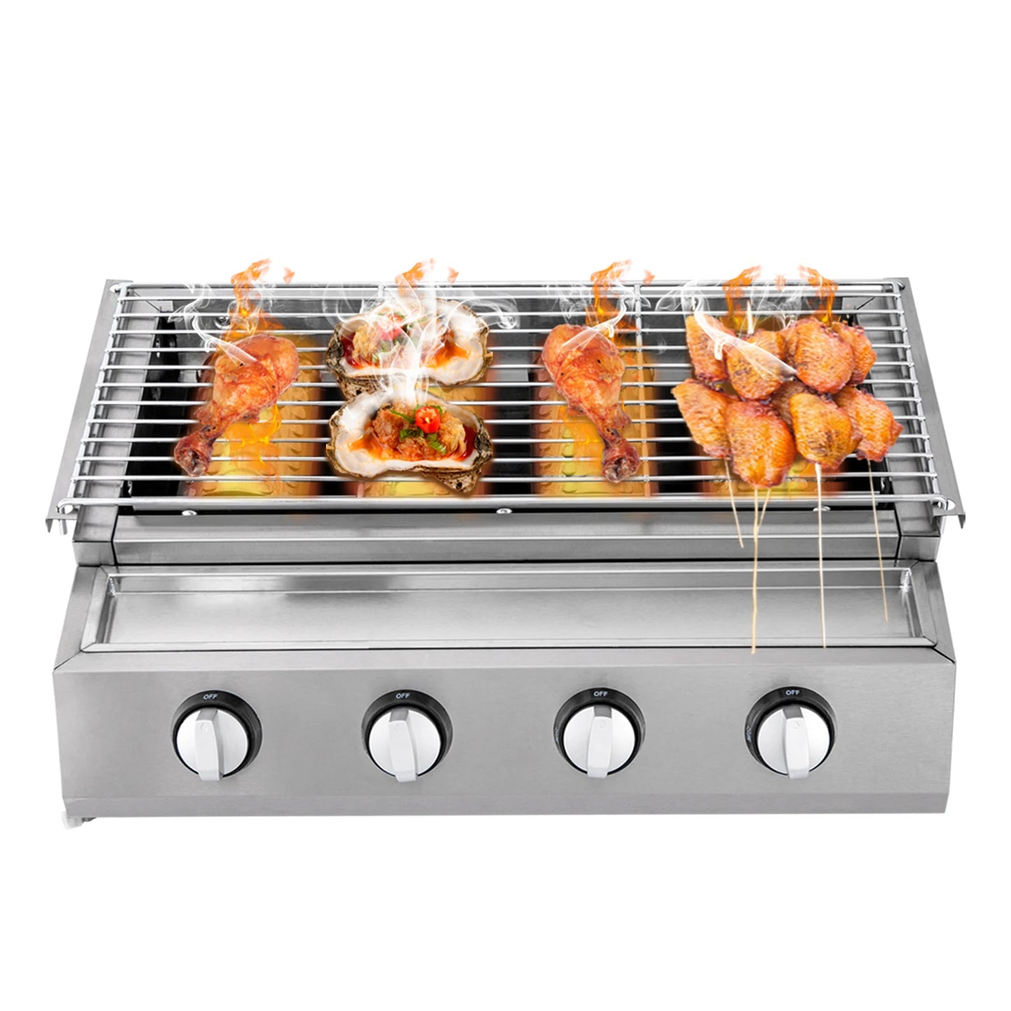 Stainless Steel Smokeless Barbecue Grill 4 Burners LPG Gas Grill Portable BBQ Grill Removable for Outdoor Patio Garden - Wild Paw Outdoors