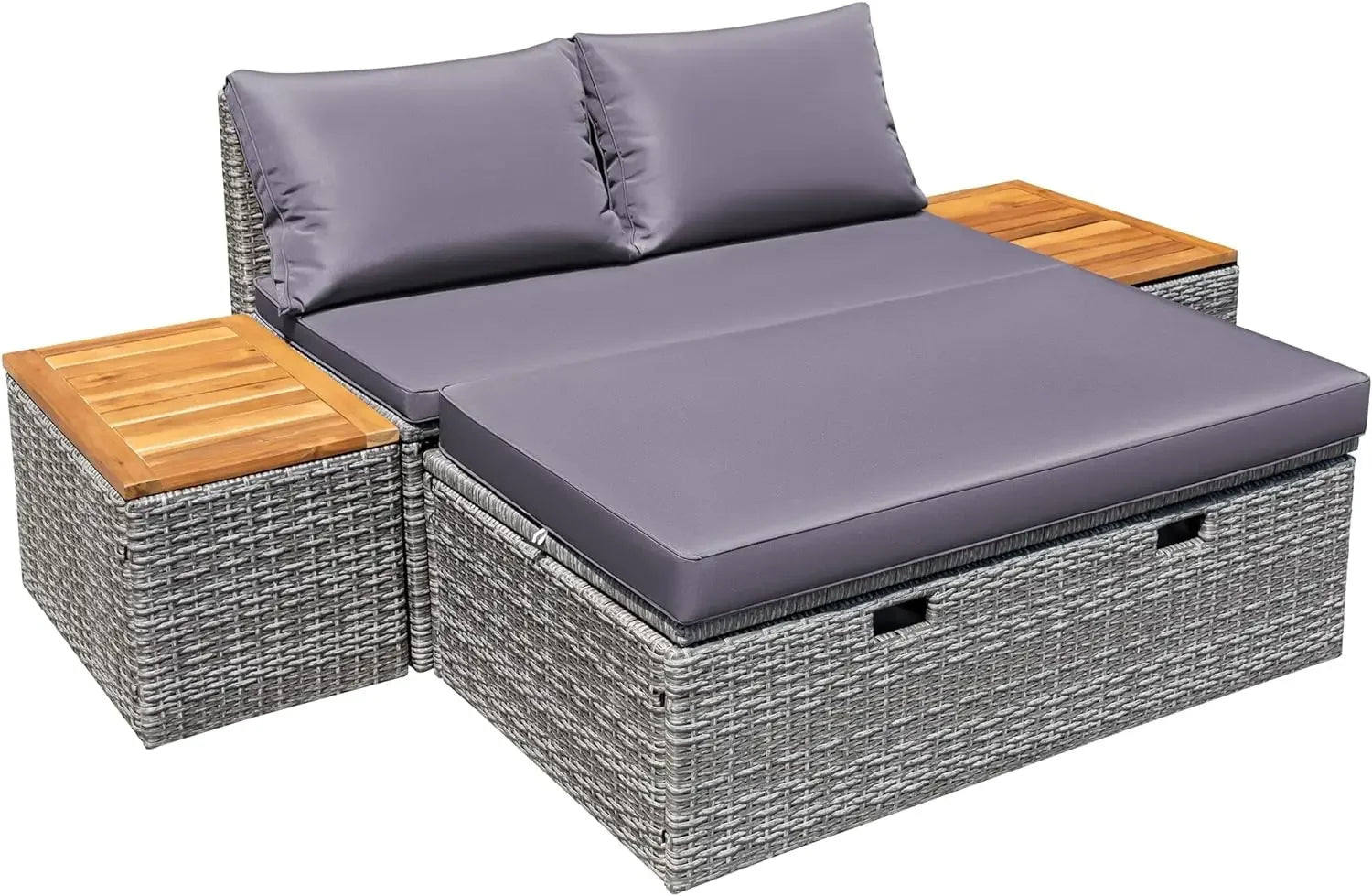 Outdoor Daybed Set Multifunctional Patio Day Bed Rattan Lounge Bed with Two Side Tables for Backyard Porch Poolside Lawn Beach - Wild Paw Outdoors