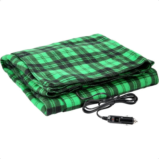 Heated 12 Volt Electric Blanket for Car RV Travel Green Plai