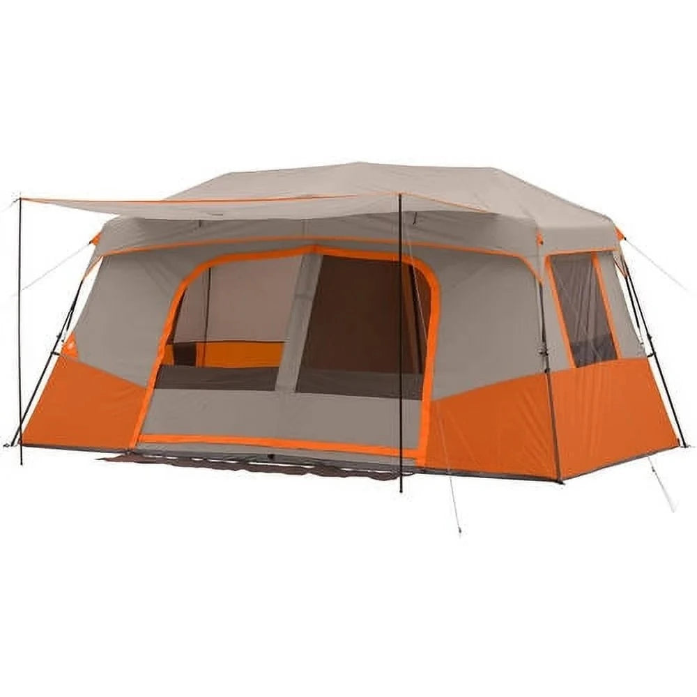 Orange Outdoor Trail 14 x 14 Instant Cabin Tent for 11 People with Private Room Rainproof and No Assembly Required - Wild Paw Outdoors