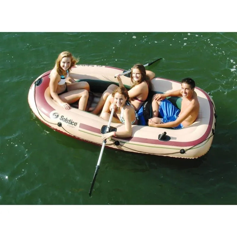 Solstice Voyager 6 Person Inflatable Fishing Boat with Dual Swivel Oar Locks and Rod Holder Motor Compatible - Wild Paw Outdoors