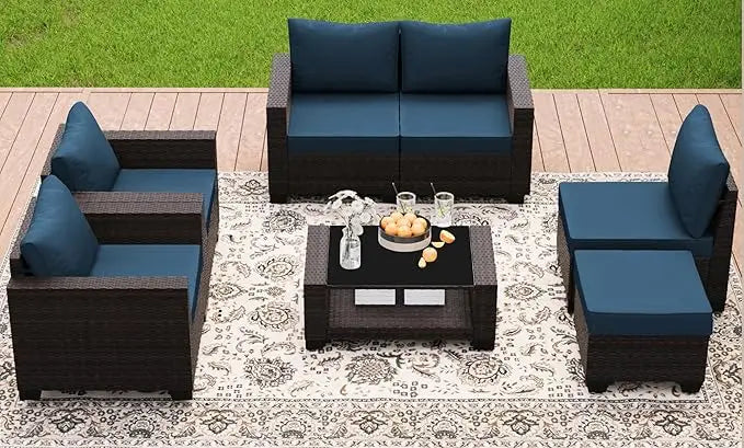 Patio Furniture Set 7 Pieces Wicker Outdoor Sectional Sofa with Ergonomic Armrests and Cushions - Wild Paw Outdoors