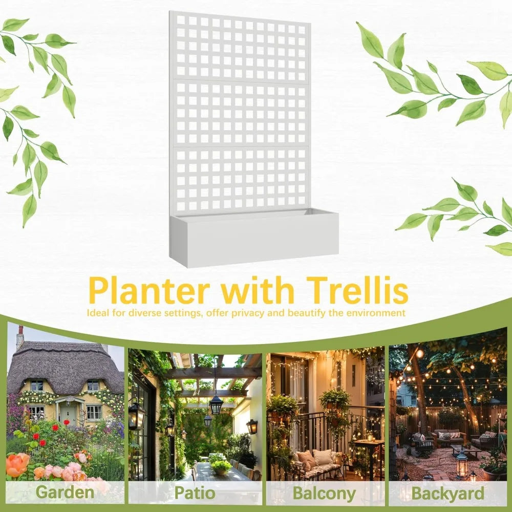 Metal Planter Box with Trellis 71 Inch by 47 Inch by 16 Inch Raised Garden Bed with Privacy Screen and Drainage Hole - Wild Paw Outdoors
