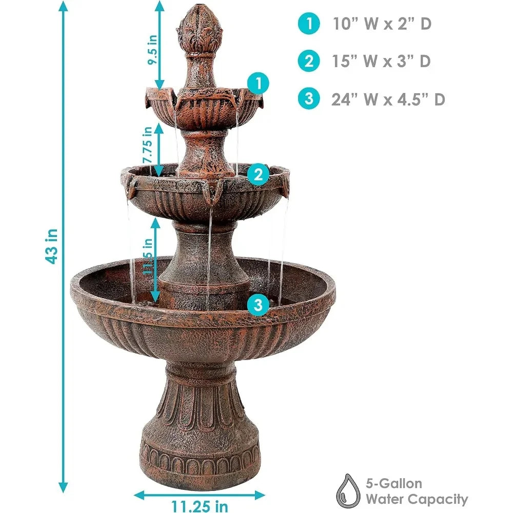 43 Inch Electric Fountain Outdoor Water Feature Three Layers Earth Veneer Beautiful Practical Fountain - Wild Paw Outdoors
