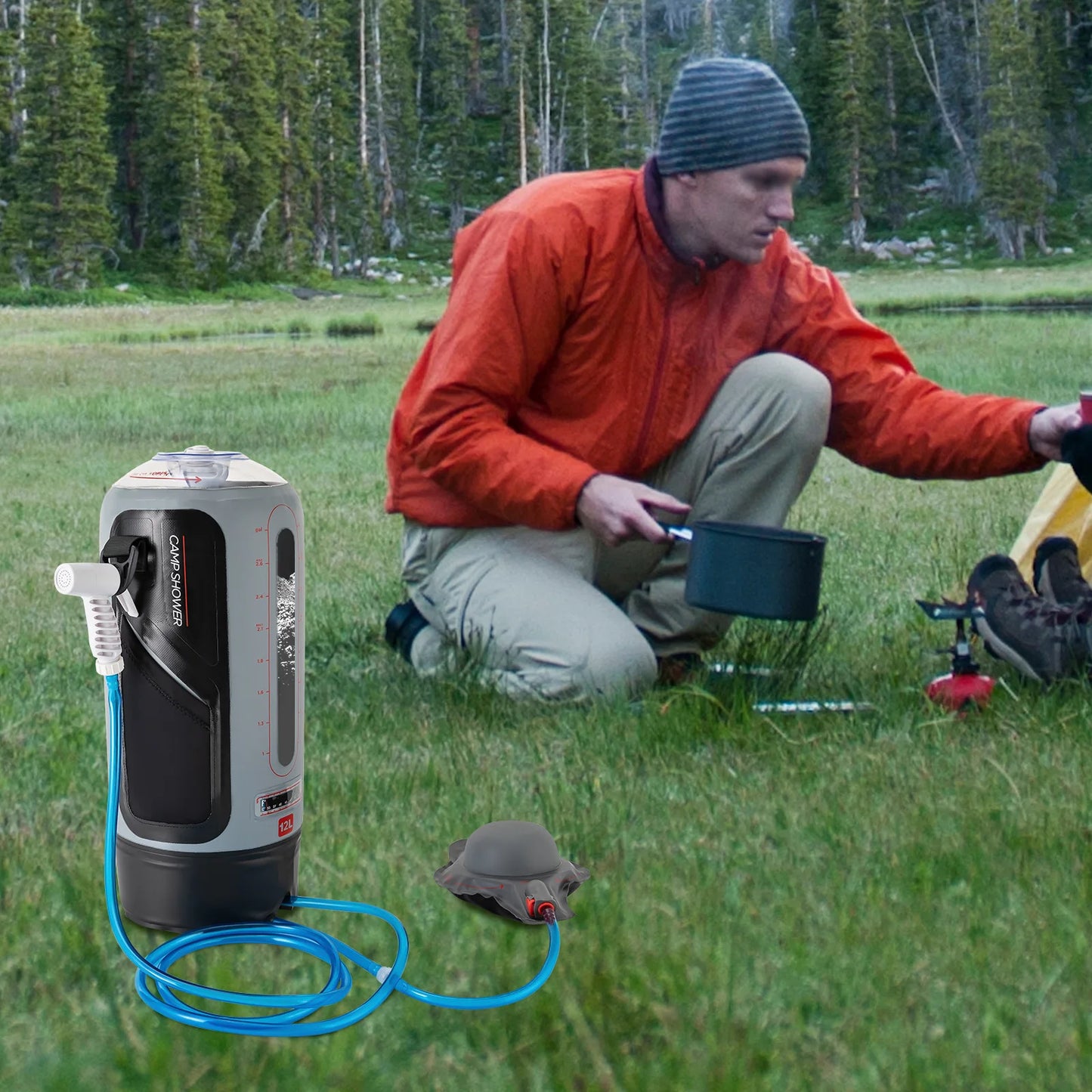 Solar Camping Shower With Pump Portable 12L Shower Bag