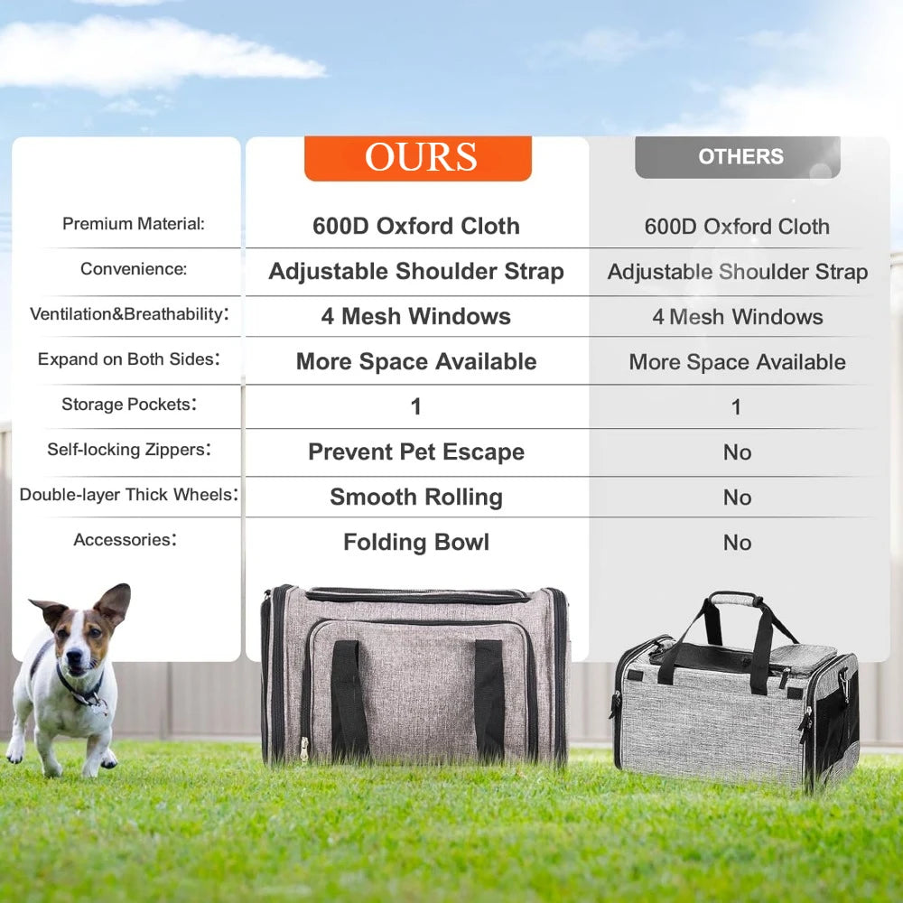 Airline Approved Pet Carrier With Wheels Expandable Rolling Cat Dog Carrier For Medium Dogs And Cats Under 25 Pounds Pet Travel - Wild Paw Outdoors
