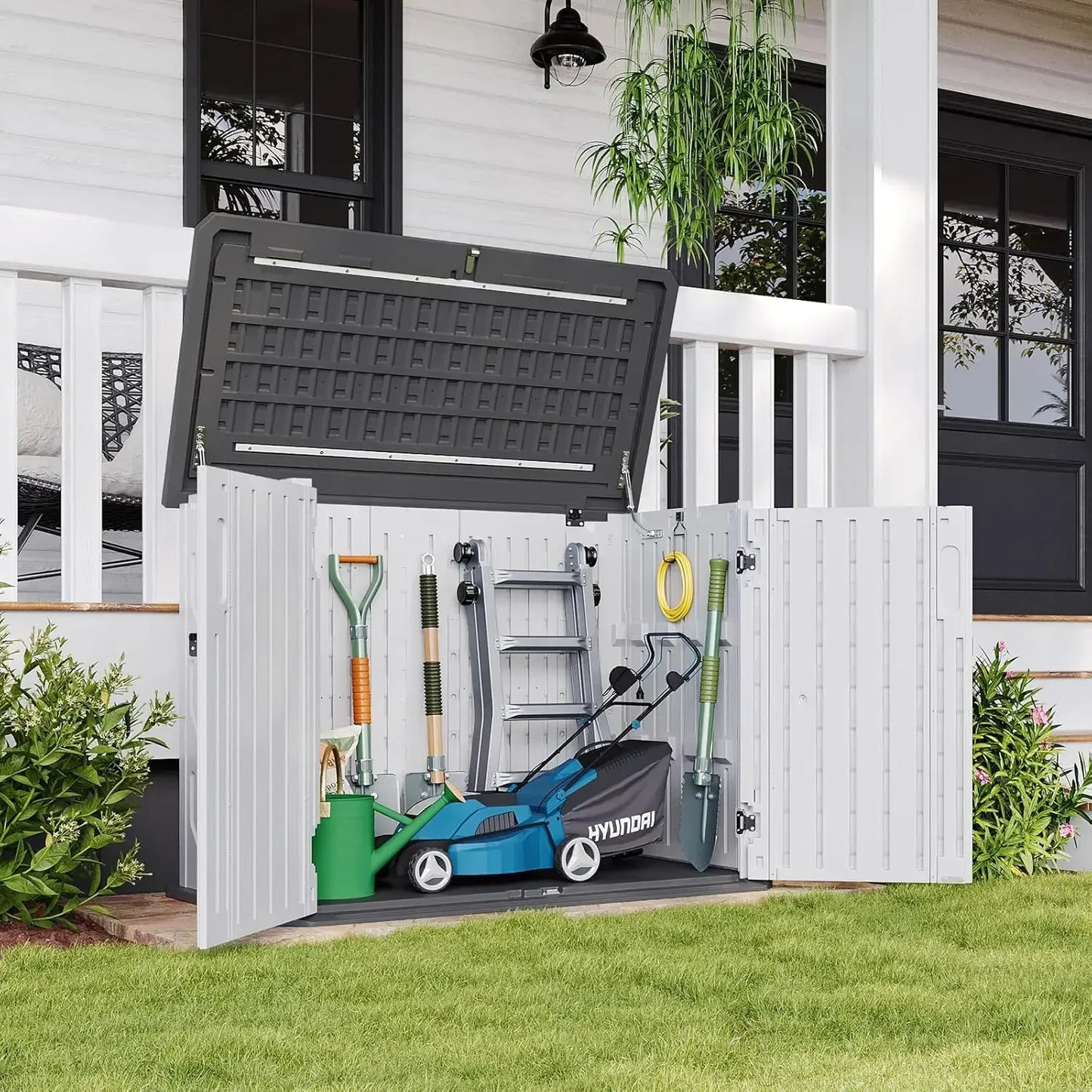 Outdoor Storage Cabinet 35 CuFt White Waterproof Shed Trash