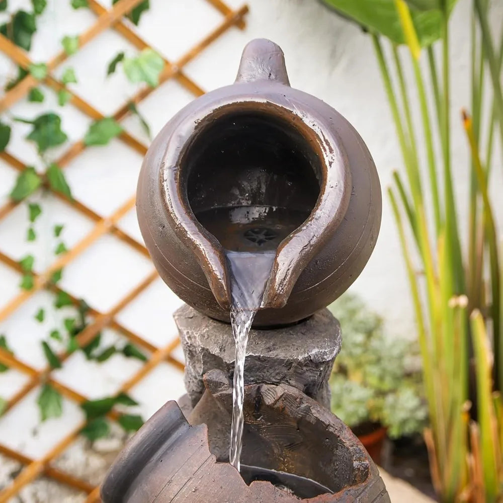 45.67 Inch Water Fountain Outdoor Planter Pot 5 Tiers Cascading Waterfall Garden Fountain Indoor LED Lights Water Feature - Wild Paw Outdoors
