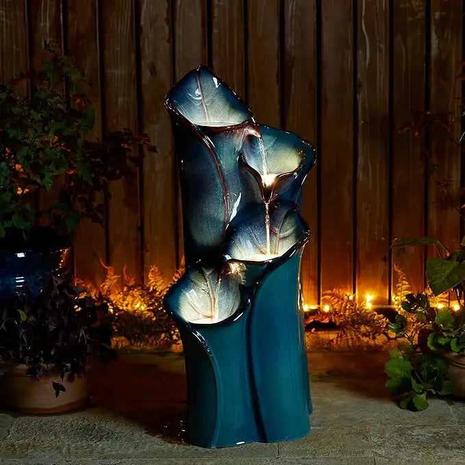 Outdoor Ceramic Fountain with LED Lights and Water Pump - Wild Paw Outdoors