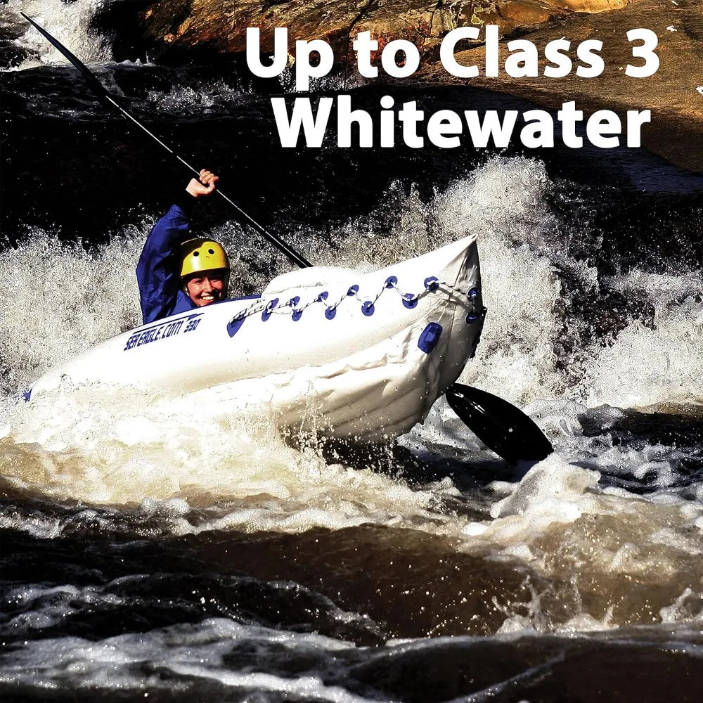 SE330 Two Person Inflatable Kayak with Seats Paddles and Bag Lightweight Portable 500 Pound Capacity - Wild Paw Outdoors