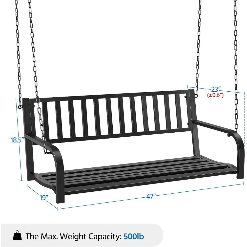 Porch Swing Hanging Bench Metal Swing Chair All-Weather Resistant 500lb Weight Capacity for Garden - Wild Paw Outdoors